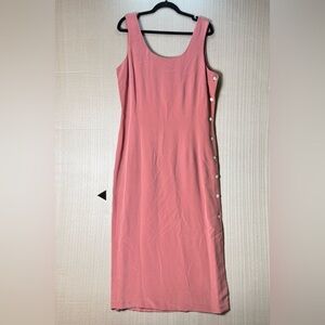 Ann Taylor Women Midi Dress 14 Side Buttons Old Rose Pure Silk Soft Occasion Vtg